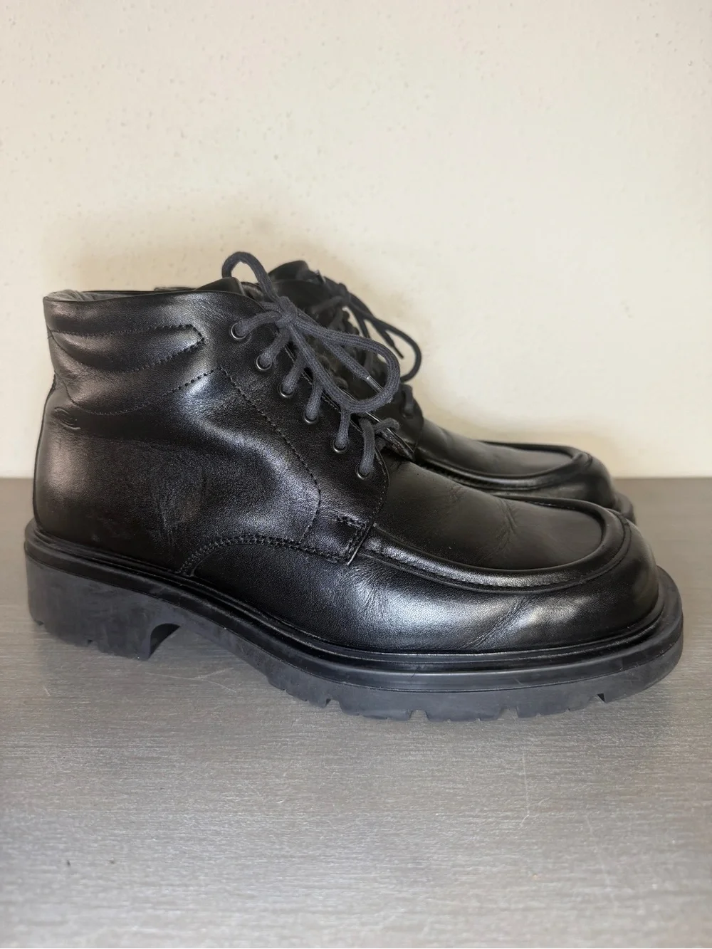 Rare Vintage Skechers Mens 8.5M Black Leather Chukka Boots Made In Italy